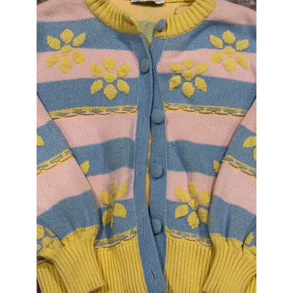 (S) Zara Pastel Colors Floral Jacquard Cozy Knit Button Front Cardigan Sweater - Picture 12 of 15